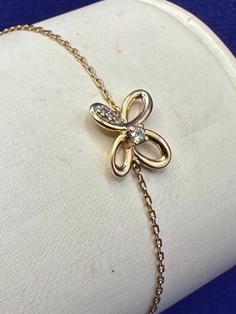 14K Gold Butterfly Charm Chain Bracelet Crystal Accents
